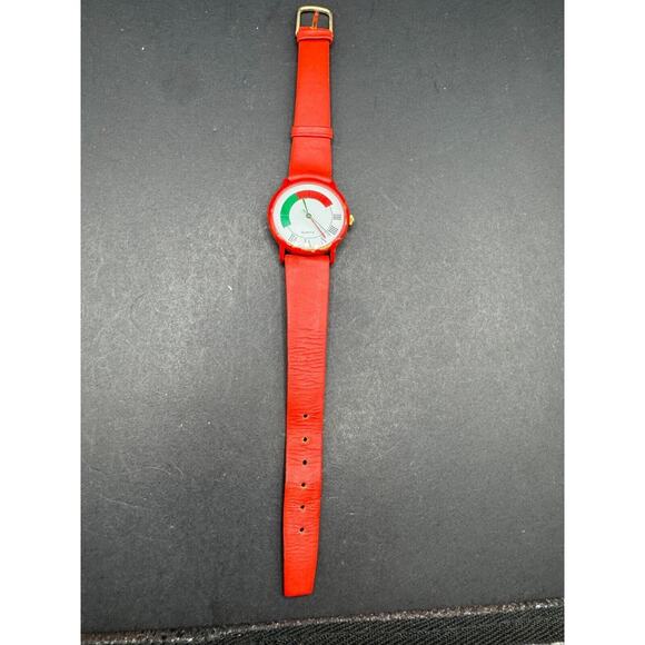 Vintage Firenze Quartz Watch w/ Red Genuine Leather Strap Round White Dial